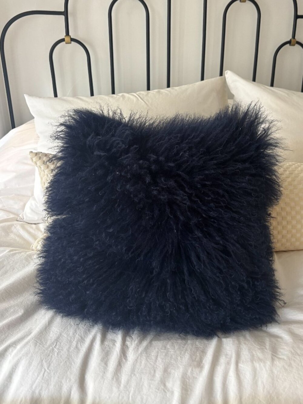 West Elm Mongolian Lamb Pillow Cover, Navy